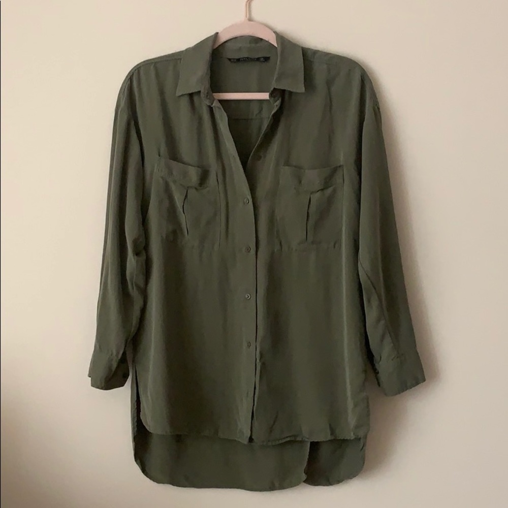 Zara green buttondown tunic, size xsmall
